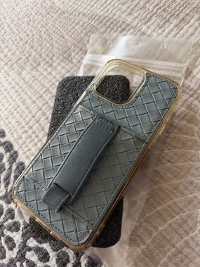 Walli case - blue leather woven iPhone 14 Pro Max Case with Strap/stand